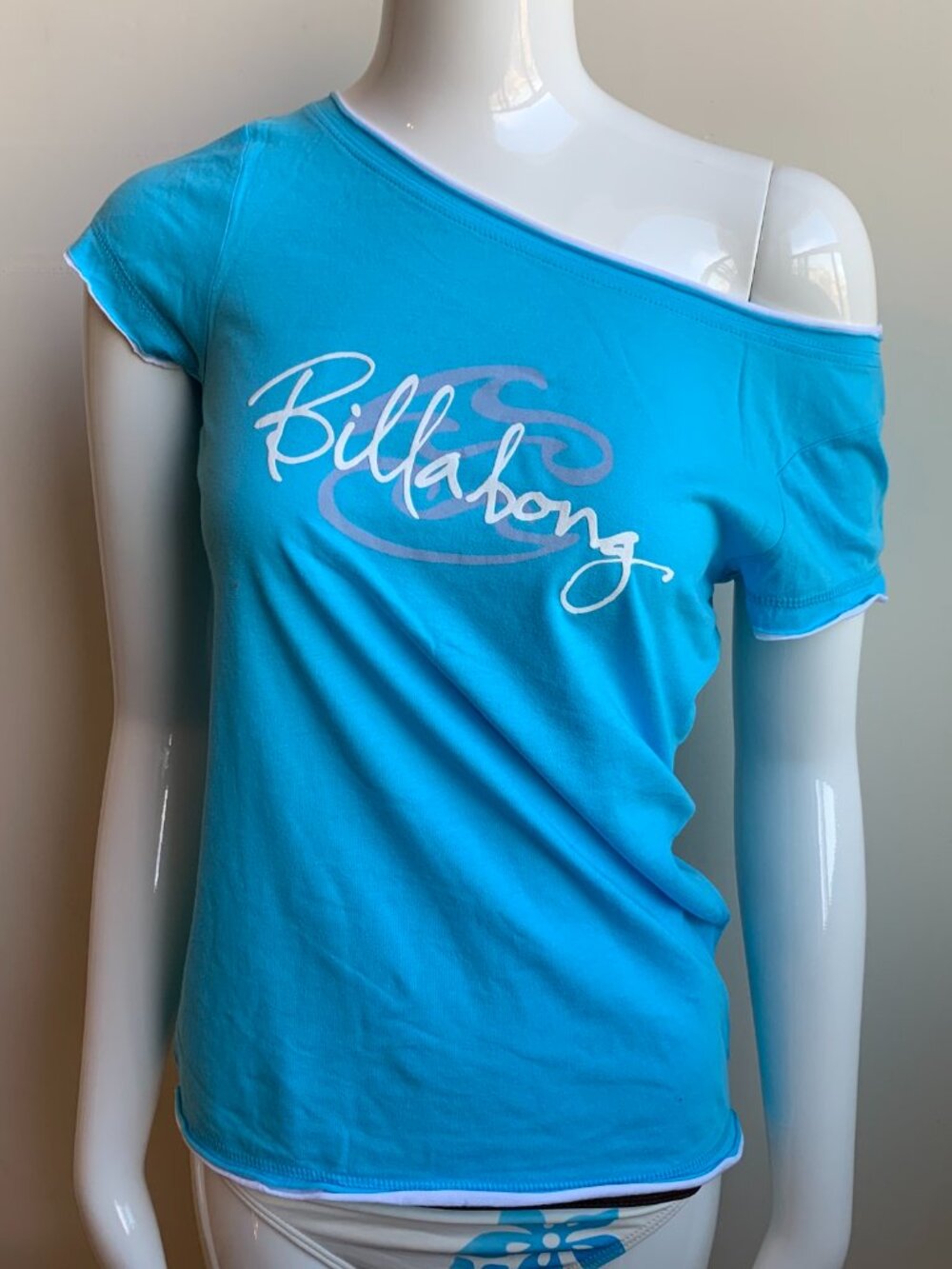 Billabong BLUE CRUSH Vintage Y2K RARE blue fitted boat neck shirt top tshirt